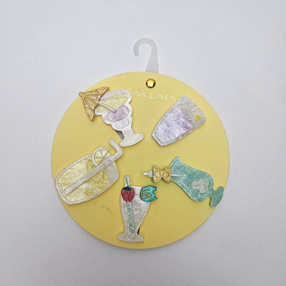 Pink Linen Cocktail Drink Hair Clips 5 Pieces— NEW